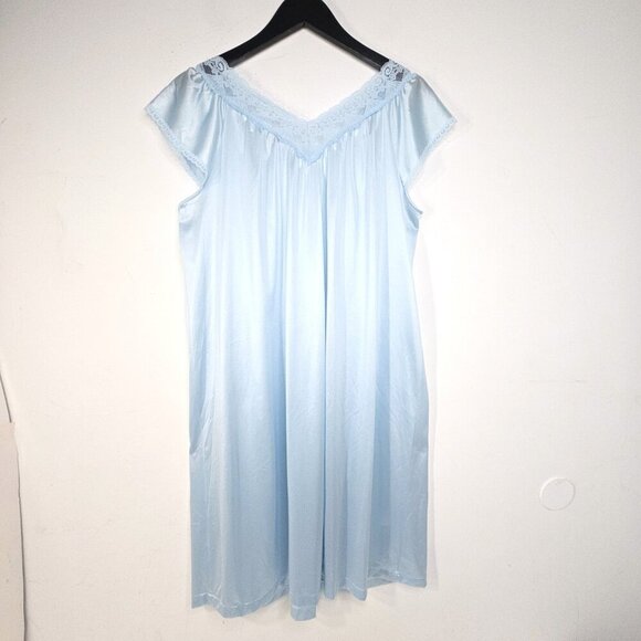VTG Vanity Fair Light Blue Romantic Lace Nylon Satin Flutter Sleeve Nightgown - Picture 6 of 7